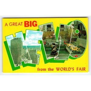 Vintage New York Rockefeller Center World's Fair Postcard RCA Building Big Hello